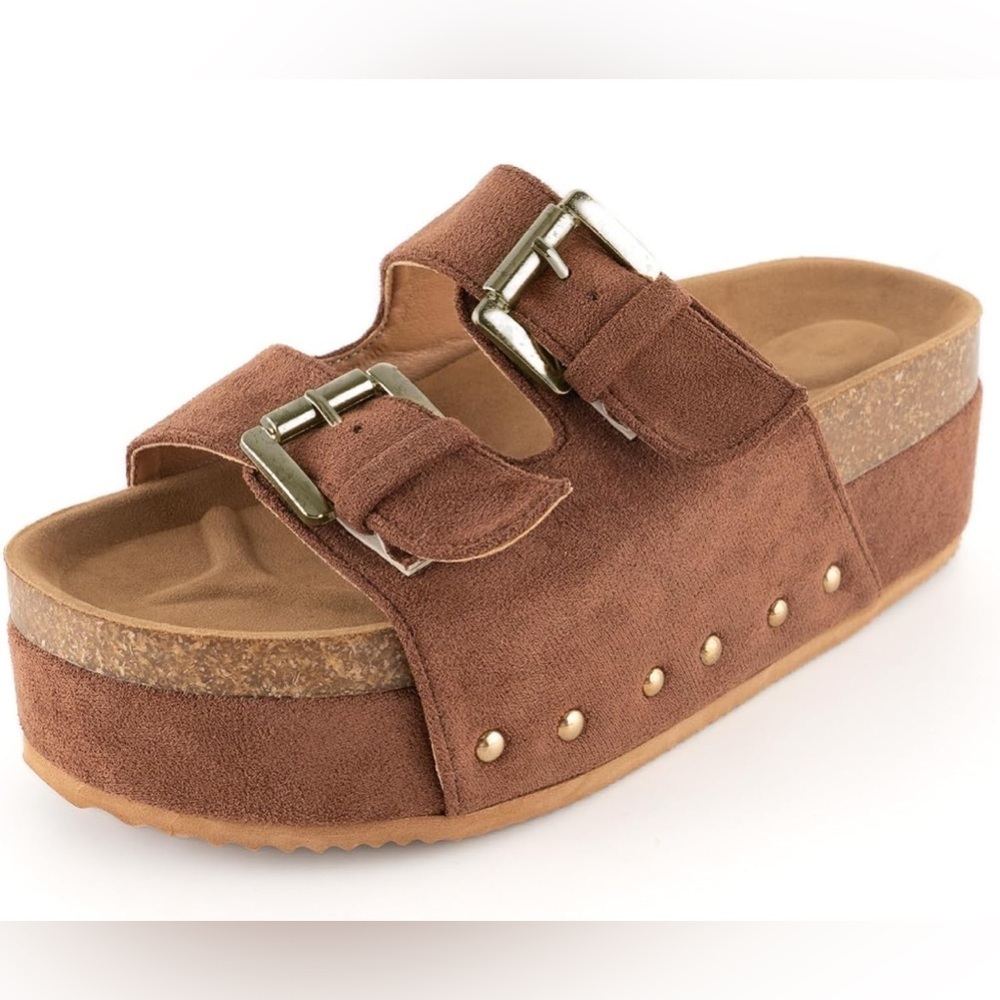 heelchic Chunky Platform Sandals with Arch Support, Big Buckle Open Toe Sandals